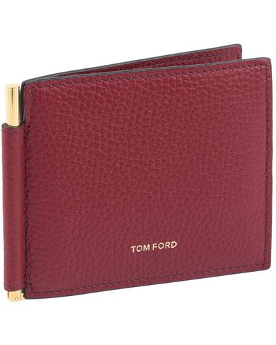 Tom Ford Leather Money Clip Wallet - Red