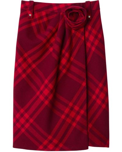 Burberry Wool Check Print Skirt - Red