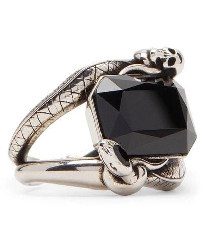 Alexander McQueen Swarovski Crystal Snake And Skull Ring - Black