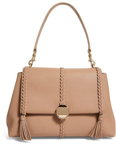 Chloé Medium Leather Penelope Shoulder Bag - Natural