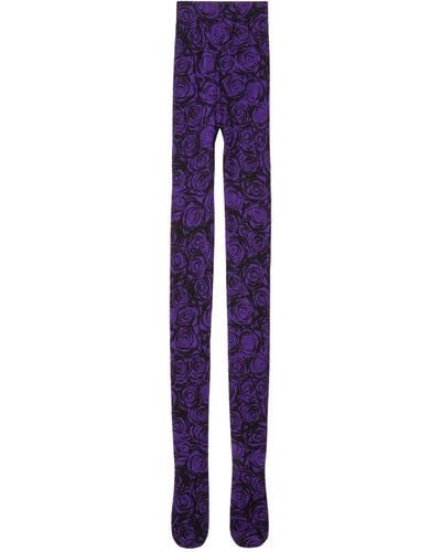 Burberry Wool-blend Rose Jacquard Tights - Purple