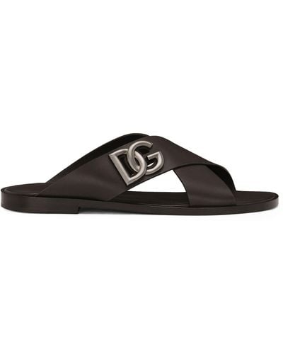 Dolce & Gabbana Leather Logo Cross-over Sandals - Black