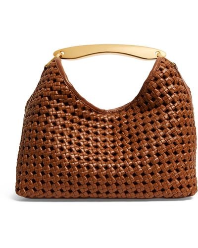 Elleme Leather Woven Boomerang Tote Bag - Brown