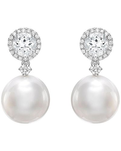 Kiki McDonough White Gold, Diamond, Pearl And White Topaz Pearls Drop Earrings