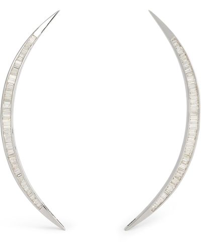 BeeGoddess White Gold And Diamond Star Light Crescent Moon Earrings - Metallic