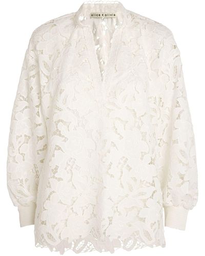 Alice + Olivia Alice + Olivia Lace Floral Aislyn Blouse - White
