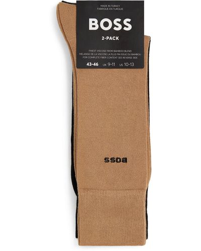 BOSS Bamboo-blend Logo Socks (pack Of 2) - Brown