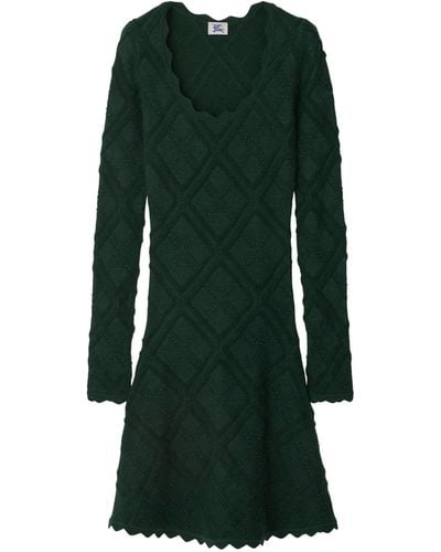 Burberry Diamond-quilt Wool-blend Midi-dress - Green