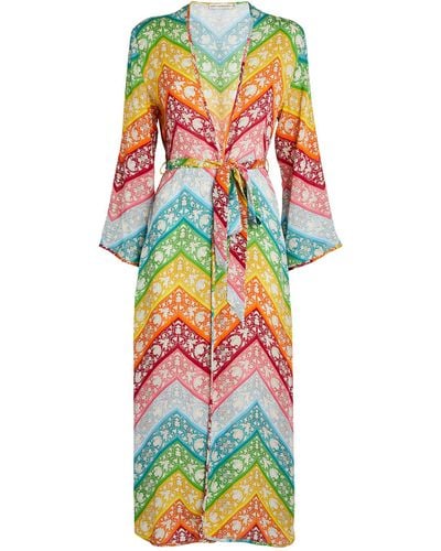 Mary Katrantzou Rainbow Wrap-around Kimono Maxi Dress - White