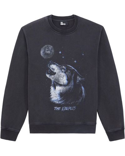 The Kooples Cotton Wolf Print Crew-neck Sweater - Blue