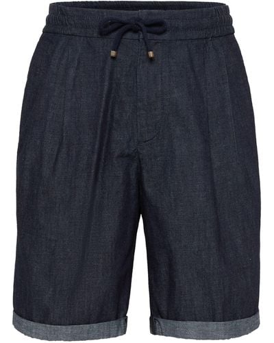 Brunello Cucinelli Garment-dyed Denim Bermuda Shorts - Blue