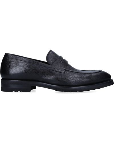 Magnanni Leather Pebble-textured Penny Loafers - Blue