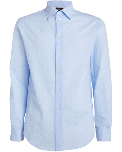 Emporio Armani Seersucker Cotton Shirt - Blue