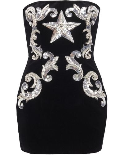 Balmain Velvet Embroidered Mini Dress - Black