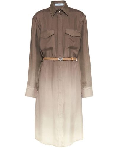 Prada Silk Twill Shirt Midi Dress - Brown