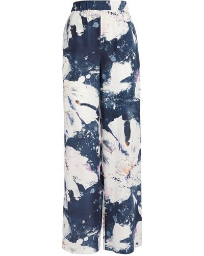 MAX&Co. Silk Floral Print Trousers - Blue