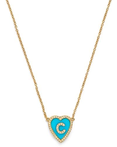 Jennifer Meyer Yellow Gold, Diamond And Turquoise Mini Heart C Initial Necklace - Metallic