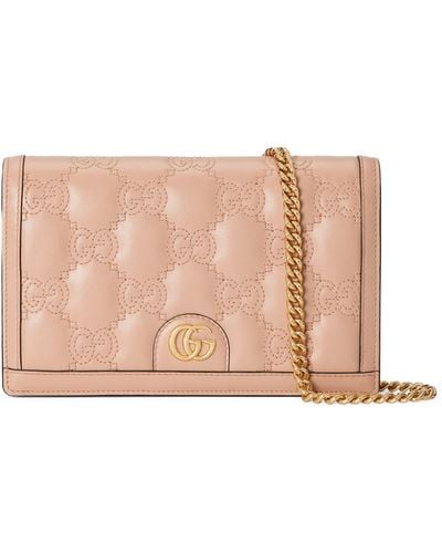 Gucci Matelassé Leather Gg Chain Wallet - Pink