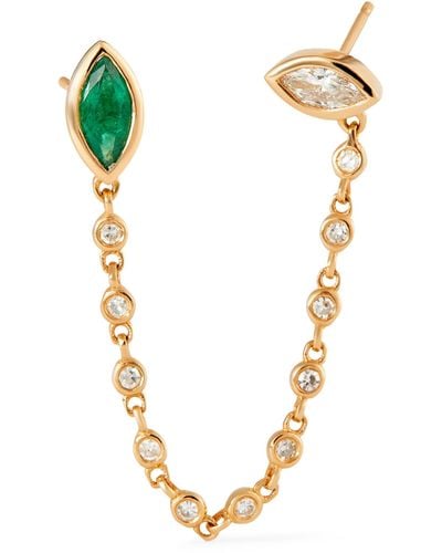 SHAY Yellow Gold, Diamond And Emerald Duo Chain Link Single Stud Earring - Metallic