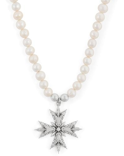 Emanuele Bicocchi Sterling Silver Freshwater Pearl Cross Necklace - White