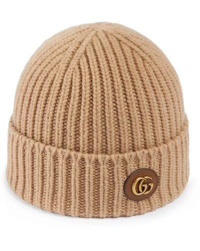 Gucci Cashmere Double G Beanie - Natural