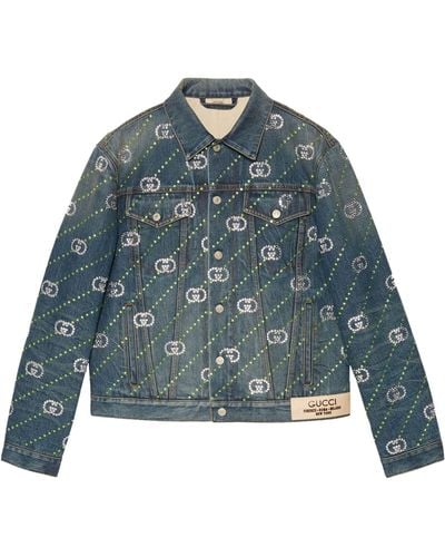 Gucci Crystal Embellished Denim Jacket - Blue