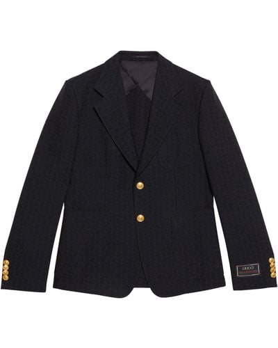 Gucci Cotton-wool Horsebit Tailored Jacket - Blue