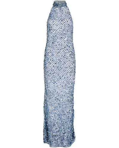 LAPOINTE Sequin-embellished Halterneck Gown - Blue