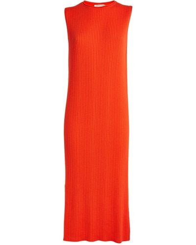 Johnstons of Elgin Cashmere Ribbed Midi Dress - Red