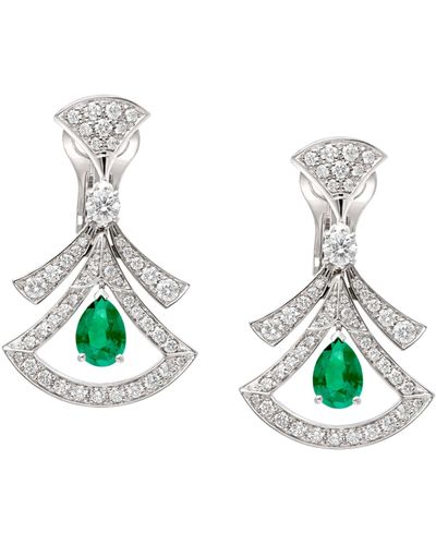 BVLGARI White Gold, Diamond And Emerald Divas' Dream Openwork Earrings