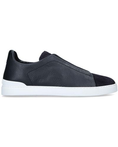 ZEGNA Leather Triple Stitch Sneakers - Blue