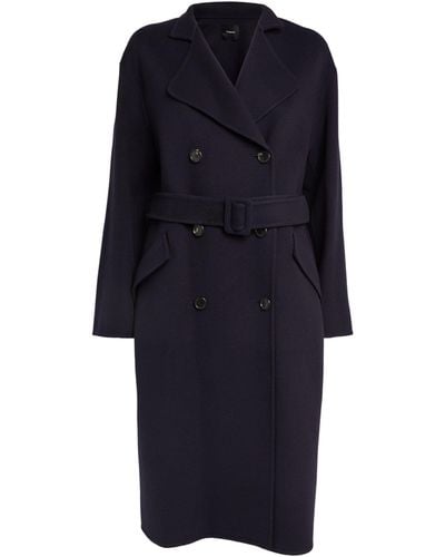 Theory Wool-cashmere Belted Coat - Blue
