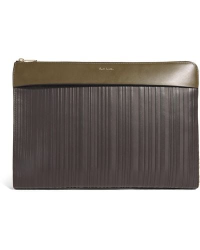 Paul Smith Leather Stripe-embossed Laptop Case - Grey