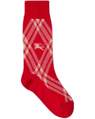 Burberry Cotton-blend Check Socks - Red