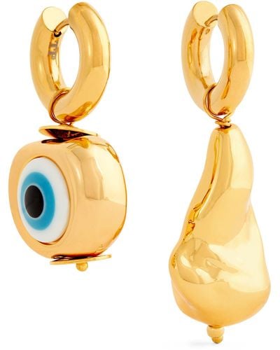 Timeless Pearly Mismatched Evil Eye Earrings - Metallic