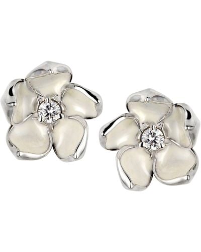 Shaun Leane Large Sterling Silver And Diamond Cherry Blossom Flower Earrings - Metallic