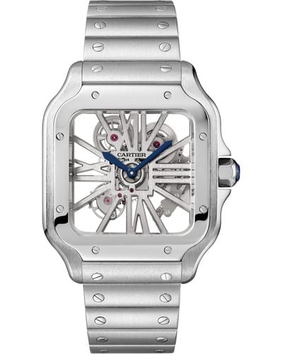 Cartier Large Steel Santos De Skeleton Watch 39.8mm - Metallic