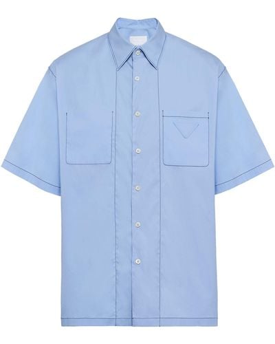 Prada Stretch-cotton Contrast-stitch Shirt - Blue