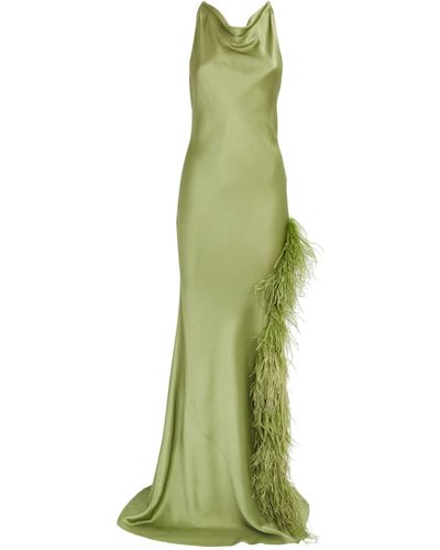 LAPOINTE Satin Feather-trim Gown - Green