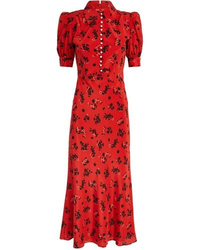 Alessandra Rich Silk Floral Maxi Dress - Red