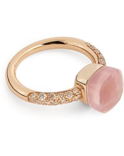 Pomellato Mixed Gold, Diamond And Rose Quartz Nudo Petit Ring - Pink