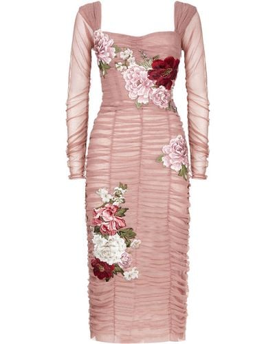 Dolce & Gabbana Ruched Tulle Midi Dress - Pink