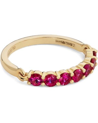 Melissa Kaye Yellow Gold And Pink Sapphire Pinky Ring - Metallic