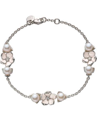 Shaun Leane Sterling Silver, Diamond And Pearl Cherry Blossom 3 Flower Bracelet - Metallic