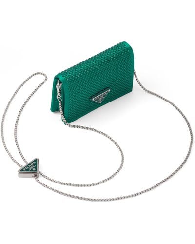 Prada Crystal-embellished Chain Wallet - Green