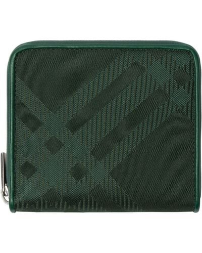 Burberry Tonal Check Zip-up Wallet - Green