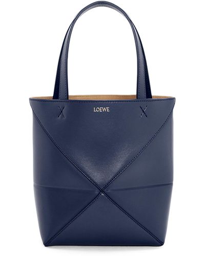 Loewe Mini Leather Puzzle Fold Tote Bag - Blue