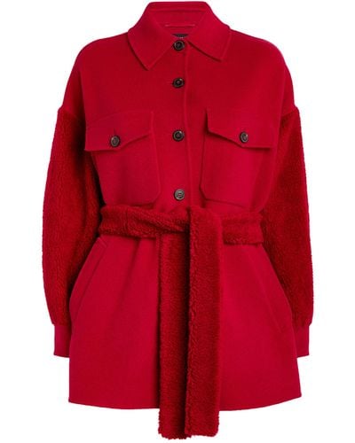Weekend by Maxmara Virgin Wool Belted Shirt Jacket - Red