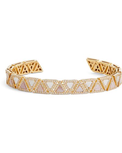 L'Atelier Nawbar Yellow Gold, White Diamond And Mother-of-pearl Geometric Bangle - Natural