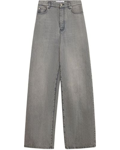 Loewe High-rise Wide-leg Brand-patch Jeans - Gray